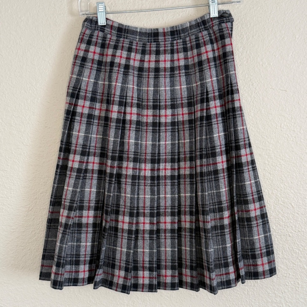 VTG Pendleton Dark Academia Preppy Plaid Pleated Wool Skirt Grey Tartan Size 6P